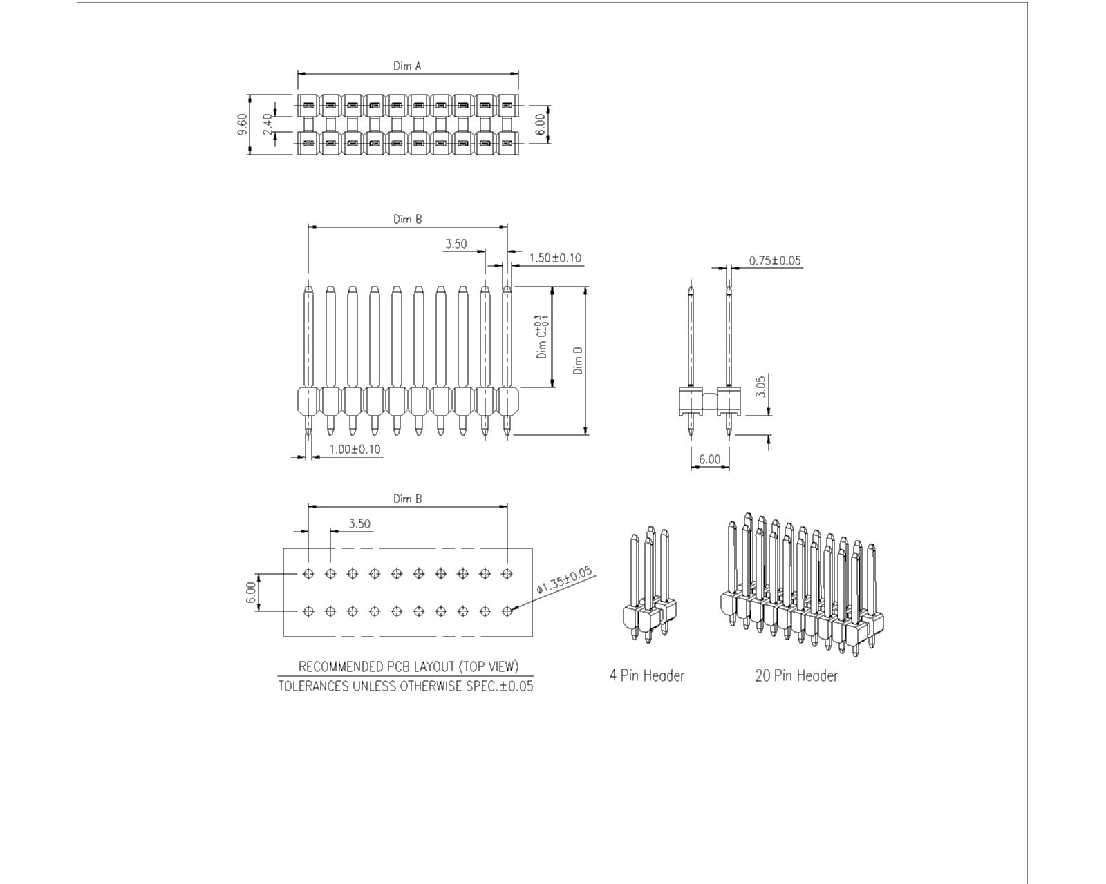 3.5mm Pin Heade Dual Row Straight Dip Type PH 3.5mm Pin Heade Dual Row Straight Dip Type PH