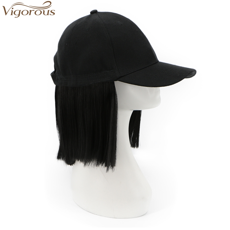 Vigorous Top Quality Synthetic Short Straight Baseball Hat Hair Extension Hat Wig For Black Women Heat Resistant Fiber