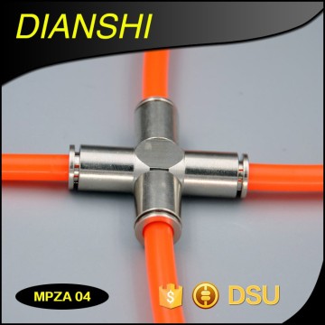 MPZA metal one touch fitting 4 ways push in cross fitting / quick connecting cross fitting