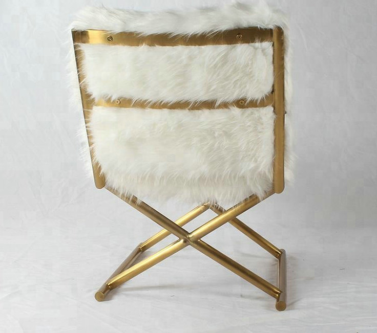 Modern Luxury Modern Brass Gold Metal Stainless Steel Upholstered Mongolian Fur Chair