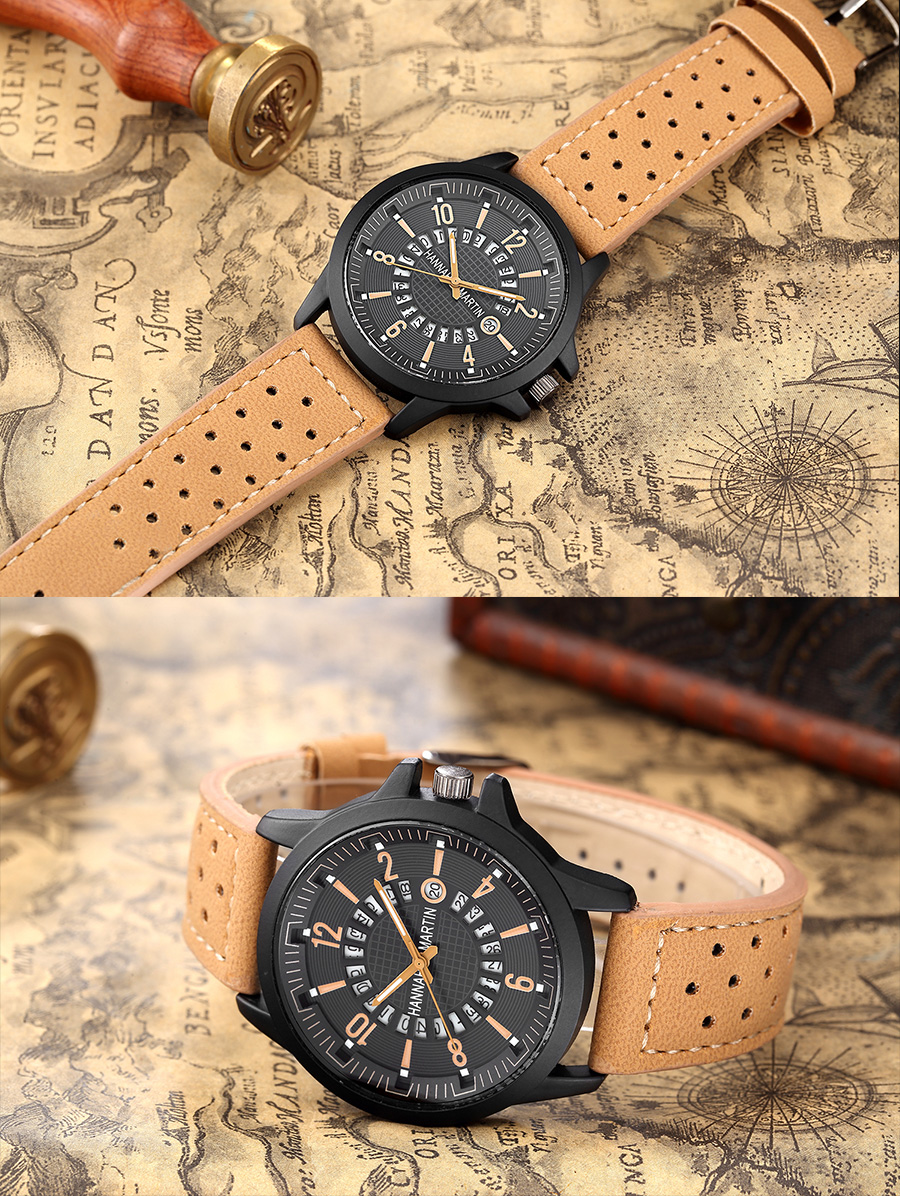 HANNAH MARTIN 1601 Sport man quartz wrist watch chronograph water resistant analog fashion leather men watches