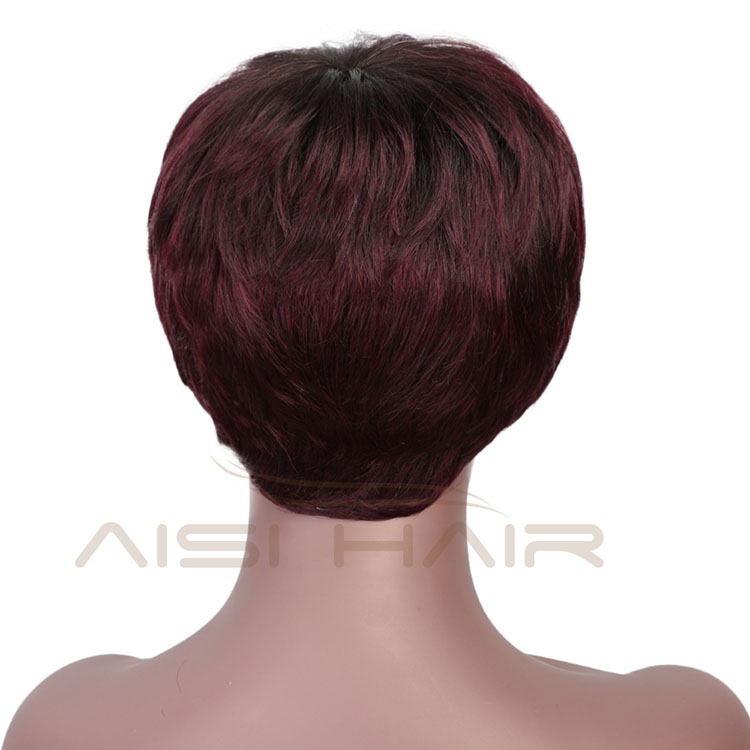 Aisi Hair Wholesale Short Pixie Cut Ombre Red Curly Wave 100%  Brazilian Hair For Black Women Unprocessed Human Hair Wigs