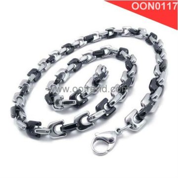 Two tone necklace, black and silver color men stainless steel horseshoe link necklace