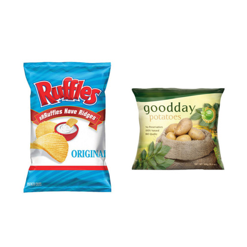 Comparación de tamaño de la bolsa de chips de colores de la diferencia