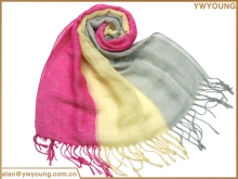 Classic natural cotton linen blending clear stripe lady scarf customized