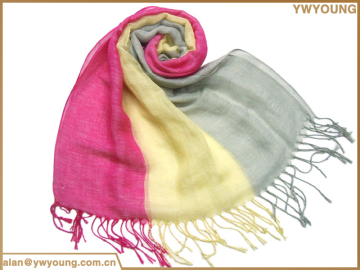 Classic natural cotton linen blending clear stripe lady scarf customized