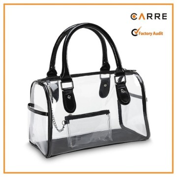 Crystal clear vinyl handbag with black trim clear pvc handbag