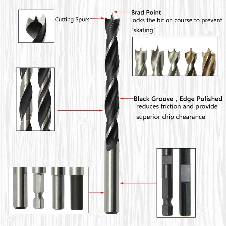 Clearance HSS Drill Bits Factory Tool Customized Wood Brad Point Drill Bit