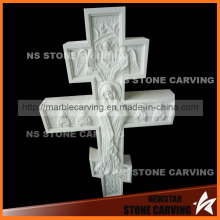 Cross Monument Tombstone with Angels Carving