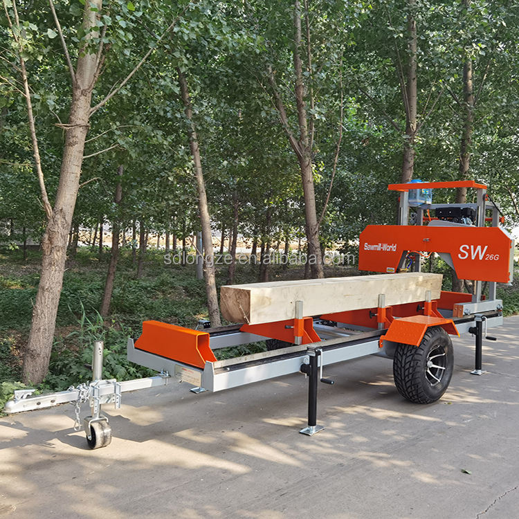 590mm entry-level SW26 SERI Sawmill portabel dengan mesin gas 7.5hp