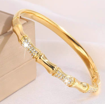 Bamboo Joint Rhinestone-Encrusted Titanium Bangle