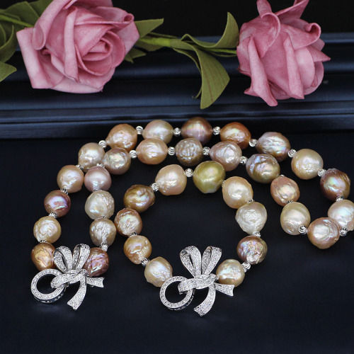 Desain Baru Baroque Freshwater Pearl Necklace Bracelet Sets