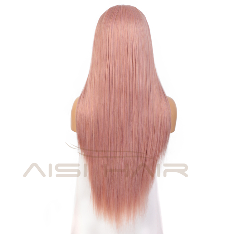 Aisi Hair New Design 26 Inch Long Silky Straight Pink Wig Cosplay Swiss Lace Wig Synthetic Hair Lace Front Wigs For Black Women