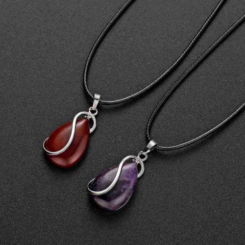 Natural gem teardrop S stone Pendant water drop healing Amethyst chakra Charm Necklace European and American simple fashion