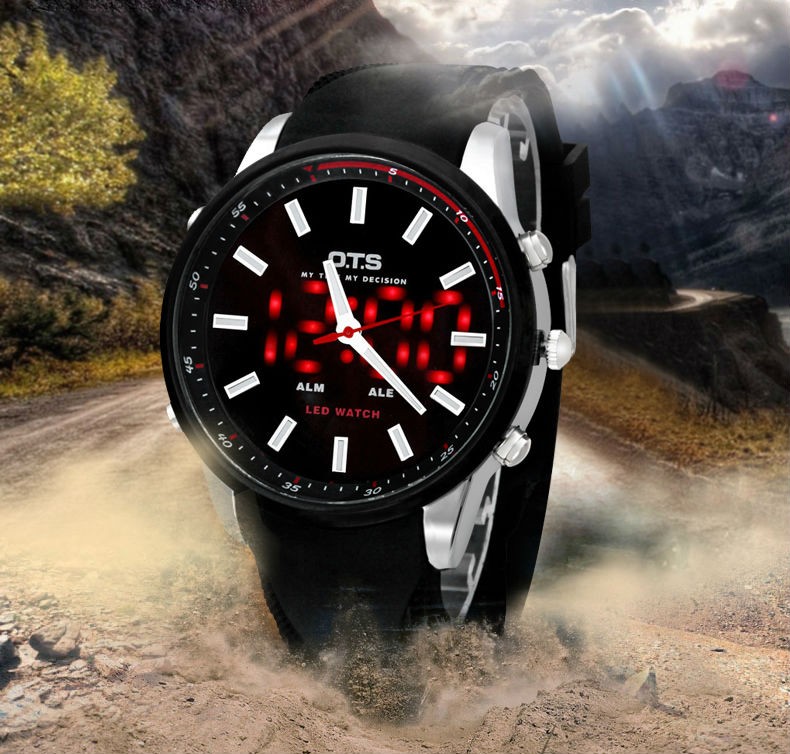 OTS 6719 Man Quartz Digital Watches Cool & Fashion Large Face LED Outdoor Sports Military Luminous Male Wristwatches