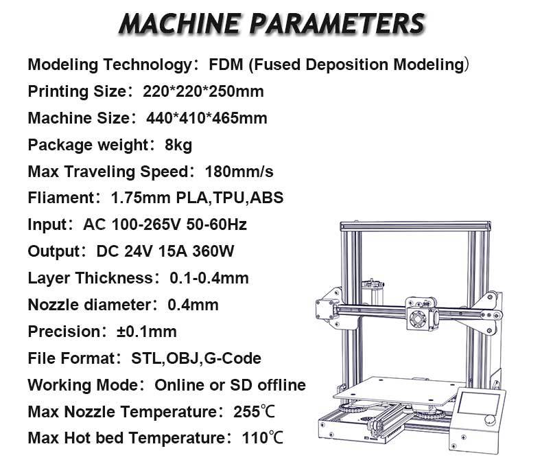 hot selling extruder 3D Printer machine aluminium profile DIY 220*220*250mm for home use