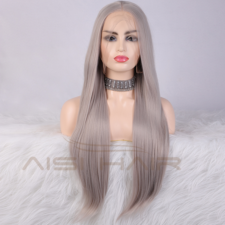 Aisi Hair Long Silky Straight Lace Front Wig Middle Part Swiss Lace Wigs Hign Quality Synthetic Hair Lace Front Wigs For Women