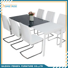 2015 hot sale modern wooden dining table with glass top designs/extendable dining table