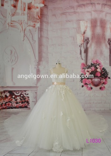 L1030 ball gown lace cord lace long train wedding gowns