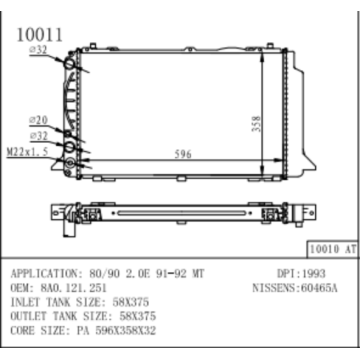 Radiator for AUDI 80/90 1.9i 2.0i OEMnumber 8A0.121.251