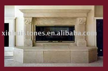 white sandstone fireplace