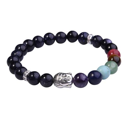 7 Chakra Gemstone Beads Buddhism & Buddha Alloy Blue Goldstone Bracelet
