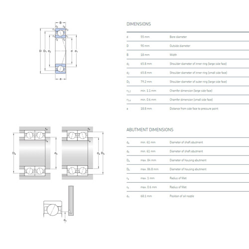 Ball bearing 7011 skf angular contact ball bearing