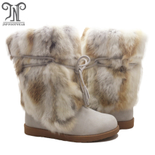 Fashion winter sheepskin furry leather Mid-Calf flat boots