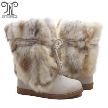 Fashion winter sheepskin furry leather Mid-Calf flat boots