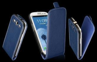Blue Leather Mobile Phone Flip Case Samsung i9300 Cell Phon