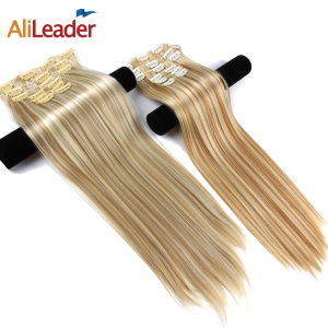 High Quality Full Head Clip In Hair Extension Long Synthetic Straight Hairpiece Wholesale 6 Pcs/set 22 Inch 16 Clips Hair Piece