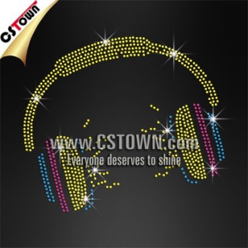 Earphone Hot Fix Rhinestone Motif, Motif Strass, Hotfix Motif for Clothes Decoration