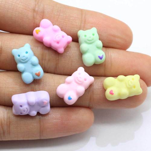 Kawaii Colorful Bear Flatback Resin Cabochon Cute Animal Heart Decoration Craft κολιέ κρεμαστό κόσμημα Αξεσουάρ