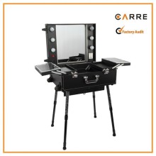 leather professional rolling beauty cosmetic studio makeup case with lights