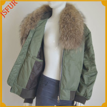 Jsfur Wholesale Bomber Fur Jacket REV Winter Coat Detachable Collar