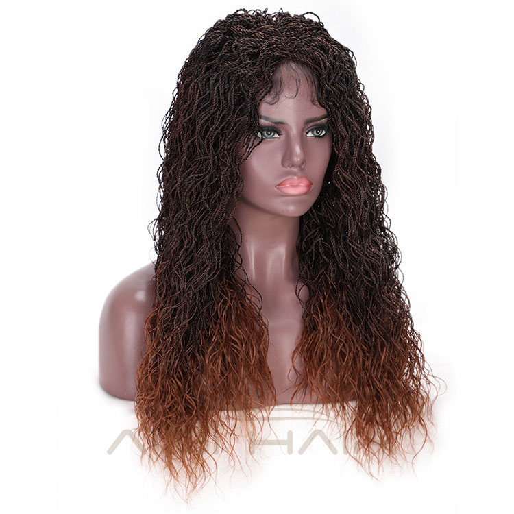 Aisi Hair Synthetic Twist Braided Lace Front Long Wavy Wigs Ombre Brown Senegalese Lace Front Long Braided Wigs For Women