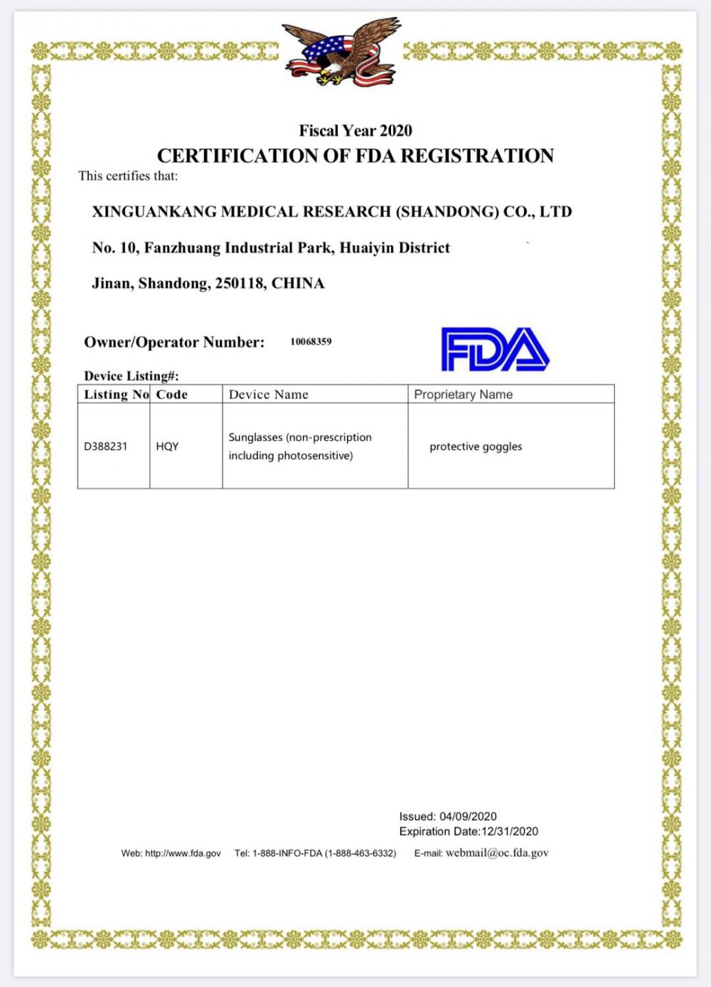 Fda Certificate