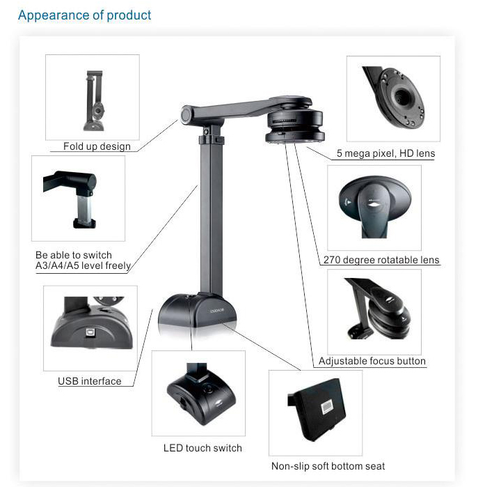 5.0 Mega Pixels Document Camera Scanners A3 Portable (S500A3B)