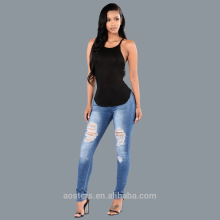customize hot sale ladies dark denim ripped jeans women negotiate price