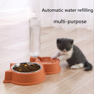 stainless steel drinking bowl two-in-one pet bowl