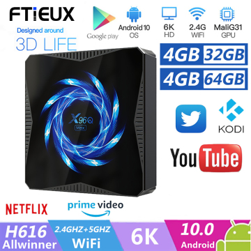 Smart TV Box Android 10 X96Q MAX 4GB 64GB 4K H.265 Media Player 2.4G/5.0G WiFi BT5.0 Set Top Box Google Youtube Android TvBox