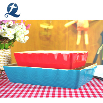 Wholesale baking tray rectangle ceramic bakeware with handle