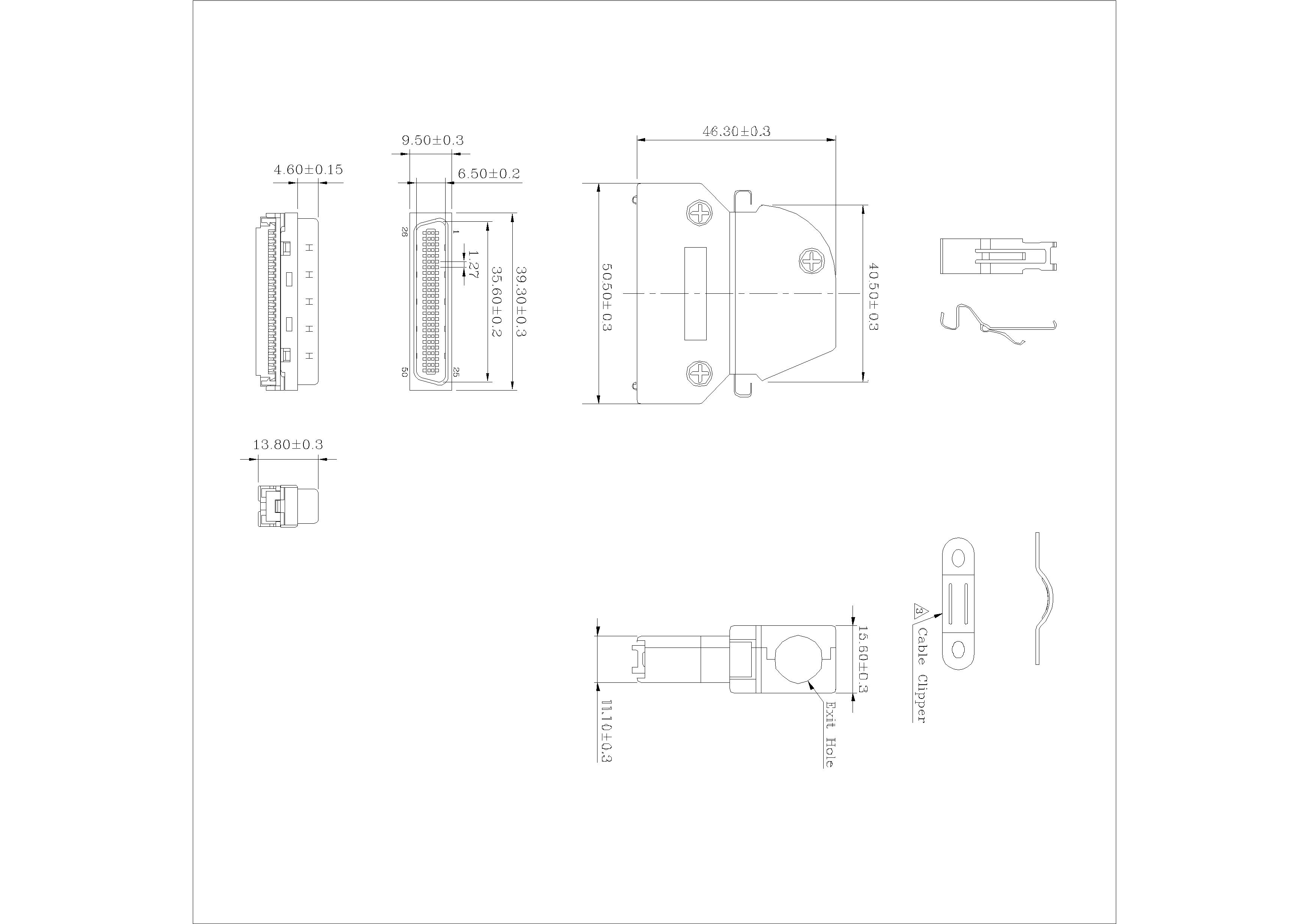 1.27mm Series Shielded Backshell Kits 50P Ang