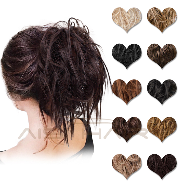 Aisi Hair Synthetic Donut Brown Chignon Curly Bun Pad Chignon Elastic Band Ribbon Ponytail Rope Rubber Hair Extension For Women