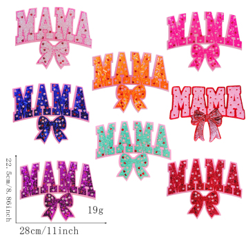 Wholesale Big Size Love Mama Bow Sequin Patches for Clothing