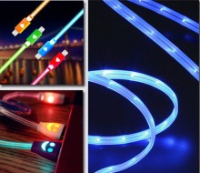 Lancom LED Noodle Mobile Phone Data Cable, Flat cable, Transparent cable for SUMSANG/IPHONE/IPAD
