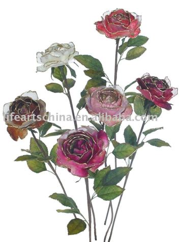 artificial flower, 73cm silk rose flower branch with silver edge