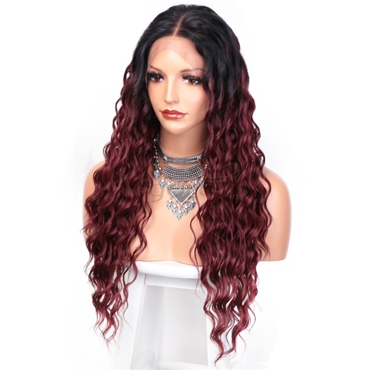 Vigorous Lace Front Wigs Long Wavy Synthetic Wigs for Black Women Ombre Curly Red Wigs with Natural Hairline