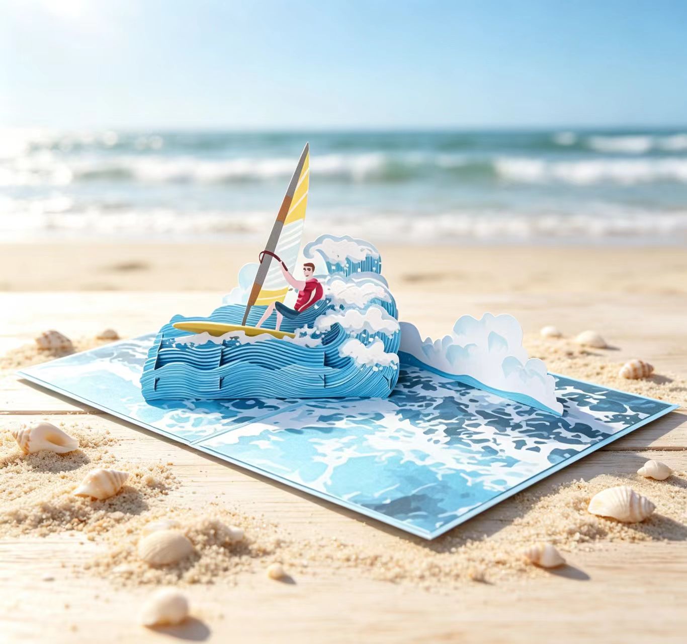 Wyskakująca kartka z życzeniami z motywem surfingu Surfing theme pop up greeting card