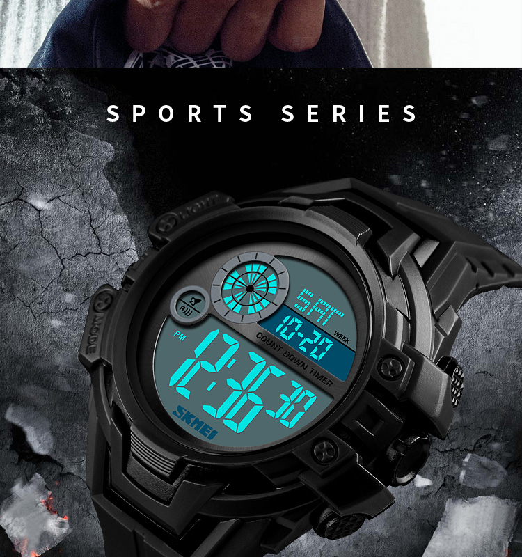 Skmei 1446 sport multifunction watch men digital wristwatch waterproof 5ATM alarm EL light chrono